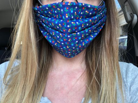 Woman wearing homemade mask