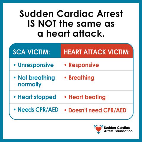 Sudden cardiac arrest vs. heart attack