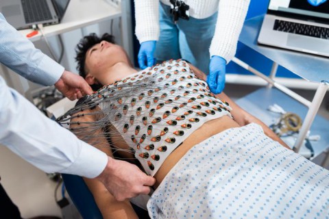 ECGI VEST DEVELOPED AT UCL BEING WORN BY A UCL MEDICAL STUDENT