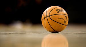 basketball sitting on the court