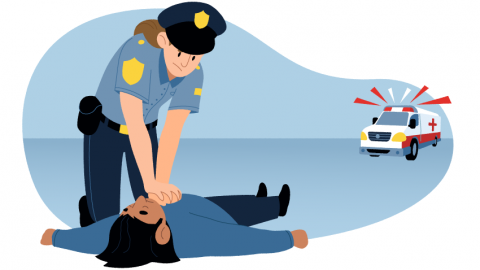 Police officer providing CPR