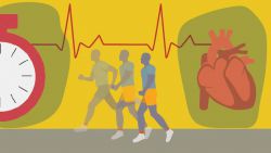 graphic of runners with heart and stopwatch