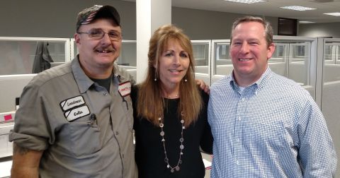 Jeanne Burkart with her rescuers Wade Petray and Colin Lee
