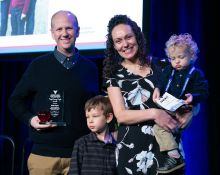 Kyle Hayes, winner of the People Saving People Award, with Matthew, Jennifer and Micah Hayes