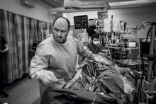 Demetris Yannopoulos, an interventional cardiologist, treating a cardiac-arrest patient at his hospital