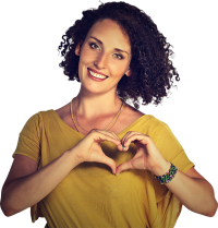 woman with hands up in a heart